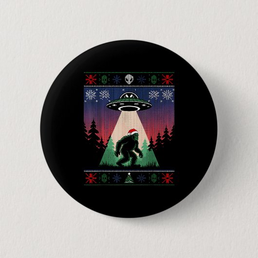 Bigfoot Santa Ufo Alien Funny Ugly Christmas Sweat Ronde Button 5,7 Cm (Voorkant)
