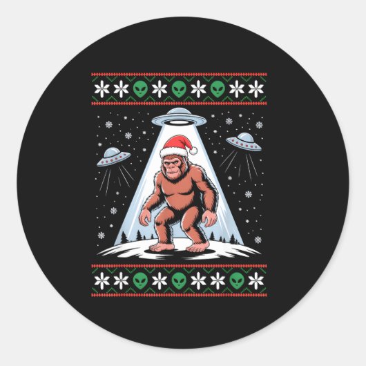 Bigfoot Santa Ufo Alien Funny Ugly Christmas Sweat Ronde Sticker (Voorkant)