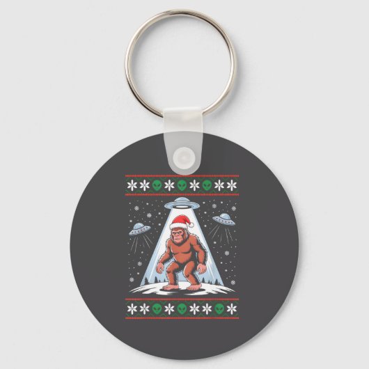 Bigfoot Santa Ufo Alien Funny Ugly Christmas Sweat Sleutelhanger (Voorkant)