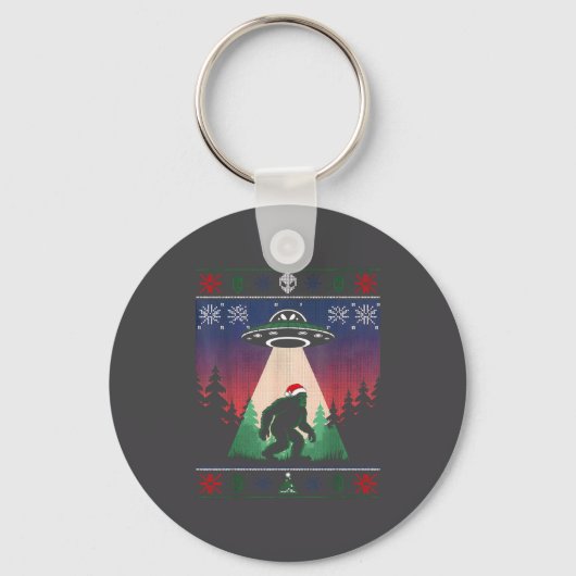 Bigfoot Santa Ufo Alien Funny Ugly Christmas Sweat Sleutelhanger (Voorkant)