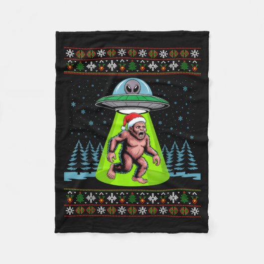 Bigfoot Santa Ufo Sasquatch Funny Ugly Christmas S Fleece Deken (Voorkant)