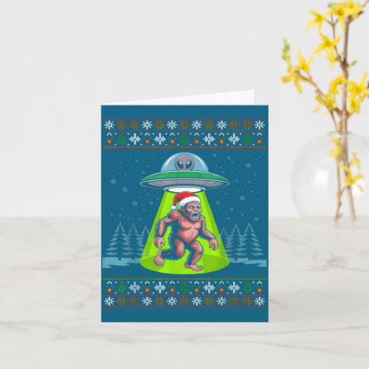 Bigfoot Santa Ufo Sasquatch Funny Ugly Christmas S Kaart (Gele Bloem)