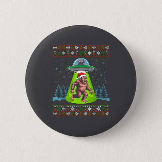 Bigfoot Santa Ufo Sasquatch Funny Ugly Christmas S Ronde Button 5,7 Cm (Voorkant)