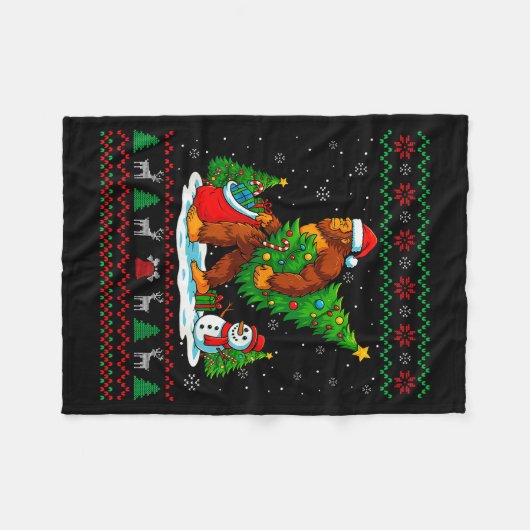 Bigfoot Santa Ugly Christmas Tree Funny Xmas Light Fleece Deken (Voorkant (Horizontaal))