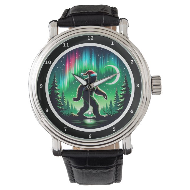 Bigfoot Santa with Northern Lights  Horloge (Voorkant)