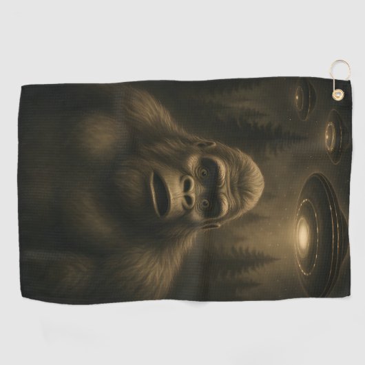 Bigfoot Sasquatch Alien UFO Grappig Golfhanddoek (Horizontaal)