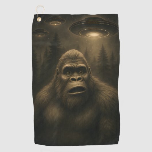 Bigfoot Sasquatch Alien UFO Grappig Golfhanddoek (Voorkant)