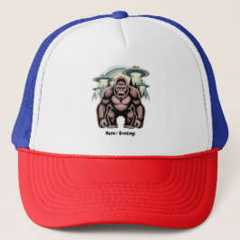 Bigfoot Sasquatch Alien UFO Grappig Grafisch Ontwe Trucker Pet
