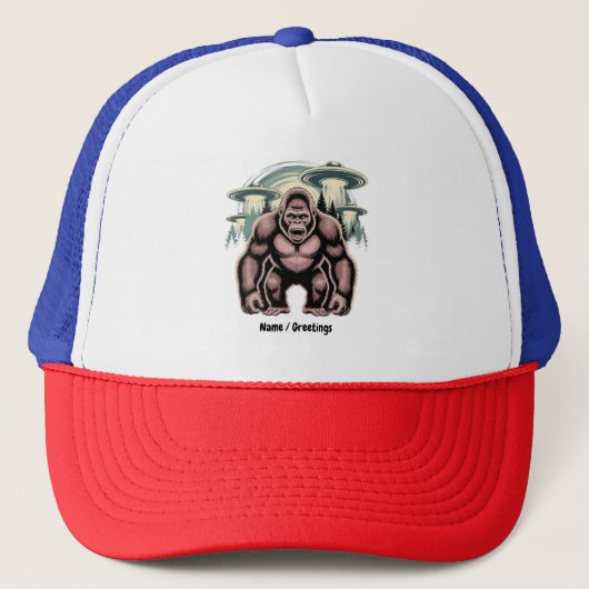 Bigfoot Sasquatch Alien UFO Grappig Grafisch Ontwe Trucker Pet (Voorkant)