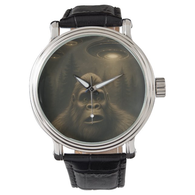Bigfoot Sasquatch Alien UFO Grappig Horloge (Voorkant)