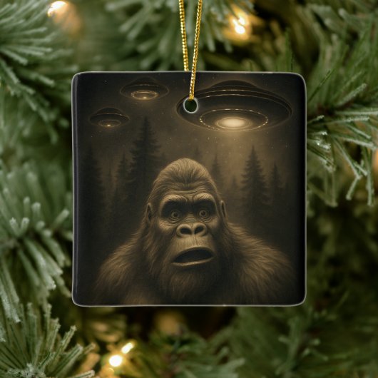 Bigfoot Sasquatch Alien UFO Grappig Keramisch Ornament (Boom)