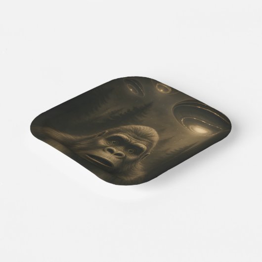 Bigfoot Sasquatch Alien UFO Grappig Papieren Bordje (Gebogen)