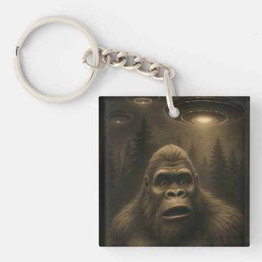 Bigfoot Sasquatch Alien UFO Grappig Sleutelhanger (Voorkant)