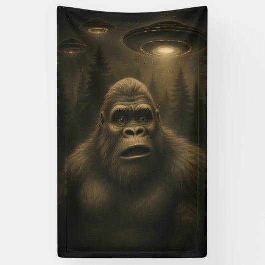 Bigfoot Sasquatch Alien UFO Grappig Spandoek (Verticaal)