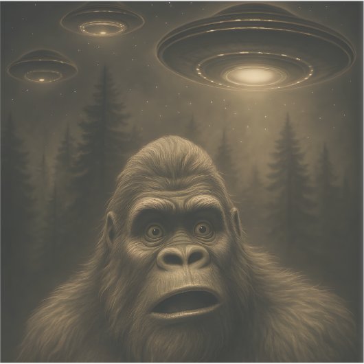 Bigfoot Sasquatch Alien UFO Grappig Sticker (Voorkant)