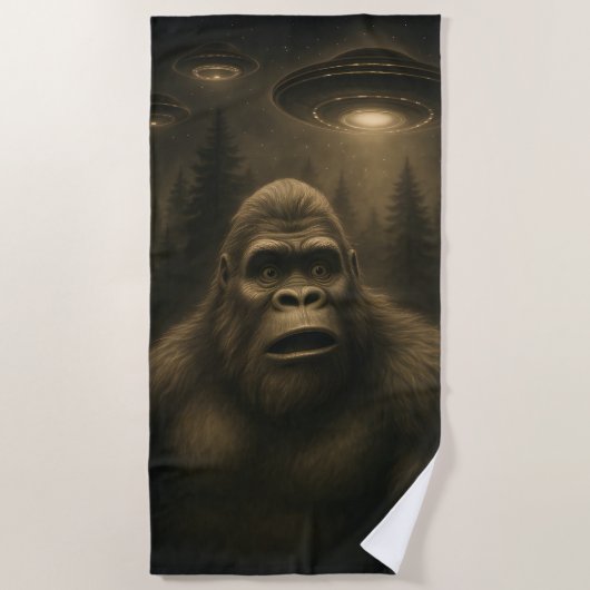 Bigfoot Sasquatch Alien UFO Grappig Strandlaken (Voorkant)