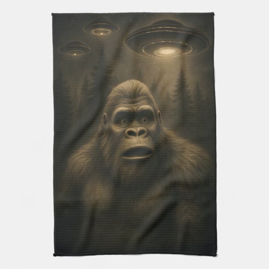 Bigfoot Sasquatch Alien UFO Grappig Theedoek (Verticaal)