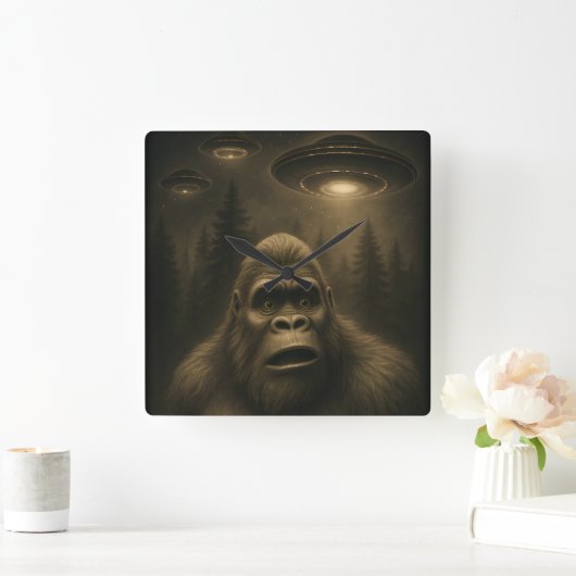 Bigfoot Sasquatch Alien UFO Grappig Vierkante Klok (Huis)