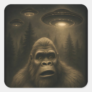 Bigfoot Sasquatch Alien UFO Grappig Vierkante Sticker