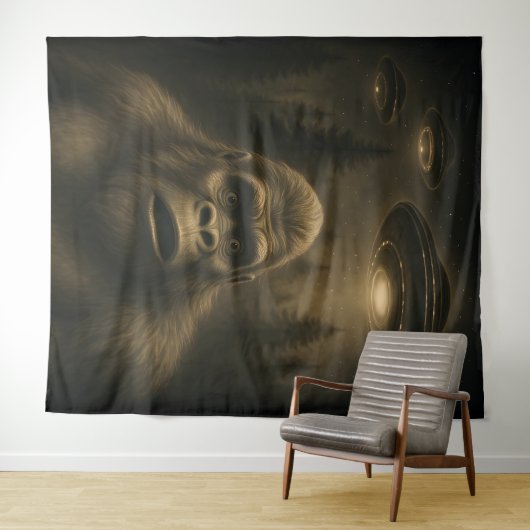 Bigfoot Sasquatch Alien UFO Grappig Wandkleed (In Situ (horizontaal))