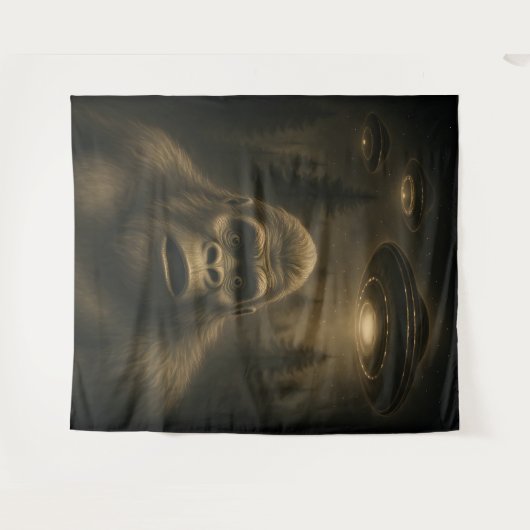 Bigfoot Sasquatch Alien UFO Grappig Wandkleed (Voorkant (horizontaal))