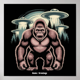 Bigfoot Sasquatch Alien UFO Grappige Grafische Vor Poster