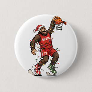Bigfoot Sasquatch Basketbal Kerstmis 2026 Vakantie Ronde Button 5,7 Cm