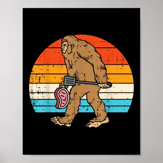 Bigfoot Sasquatch BBQ Retro Barbecue Grilling Mann Poster (Voorkant)