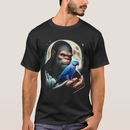 Bigfoot Sasquatch Blue Indian Ringneck Parrot T-shirt (Voorkant)