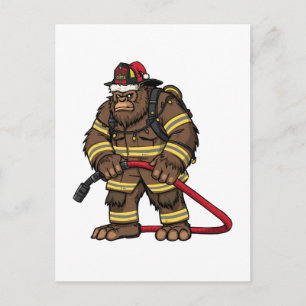 Bigfoot Sasquatch Brandweerman Kerstmis 2026 Feestdagenkaart