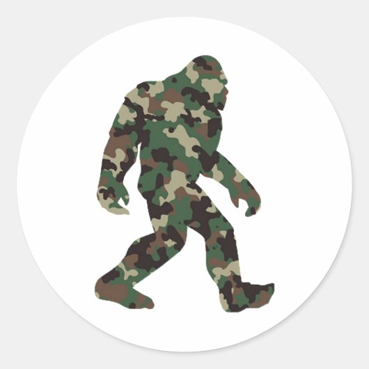 Bigfoot Sasquatch Camo Ronde Sticker (Voorkant)