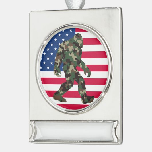 Bigfoot Sasquatch Camo Verzilverd Banner Ornament (Links)