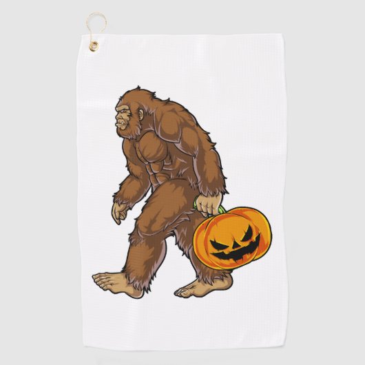 Bigfoot Sasquatch Carry Scary Pumpkin T shirt Golfhanddoek (Voorkant)