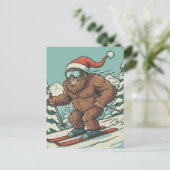 Bigfoot Sasquatch Christmas Skiing Winter Sport Feestdagenkaart (Staand voorkant)