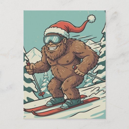 Bigfoot Sasquatch Christmas Skiing Winter Sport Feestdagenkaart (Voorkant)