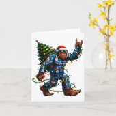 Bigfoot Sasquatch Christmas Tree Santa Hat Lights Kaart (Gele Bloem)