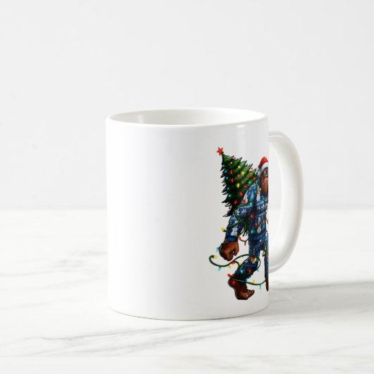 Bigfoot Sasquatch Christmas Tree Santa Hat Lights  Koffiemok (Voorkant rechts)