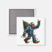 Bigfoot Sasquatch Christmas Tree Santa Hat Lights  Magneet (Voorkant / Achterkant)