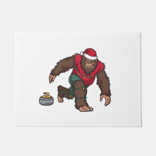 Bigfoot Sasquatch Curling Kerstmis 2026 Vakantie Deurmat (Voorkant)