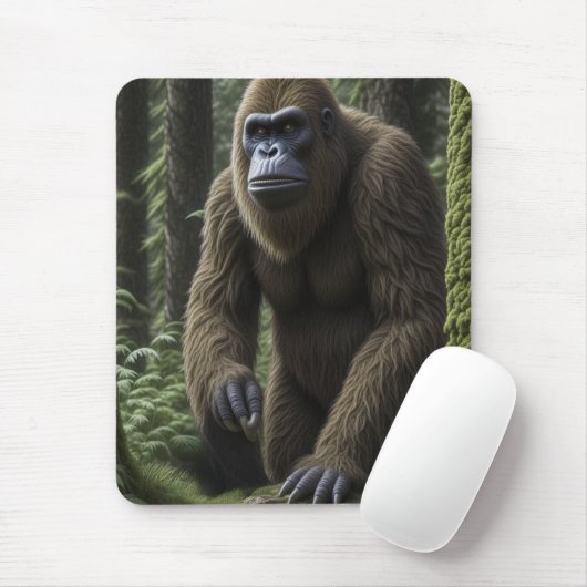 Bigfoot Sasquatch door een boom Muismat (Met muis)
