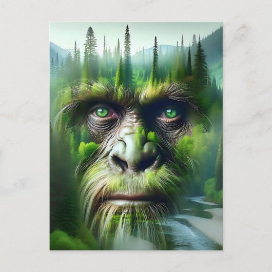 Bigfoot Sasquatch Double Exposure with Forest Briefkaart (Voorkant)