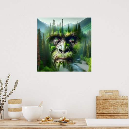 Bigfoot Sasquatch Double Exposure with Forest Poster (Keuken)