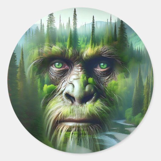 Bigfoot Sasquatch Double Exposure with Forest Ronde Sticker (Voorkant)