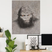 BIGFOOT SASQUATCH DRAWING PORTRAIT ORANJE OGEN POSTER (Thuiskantoor)