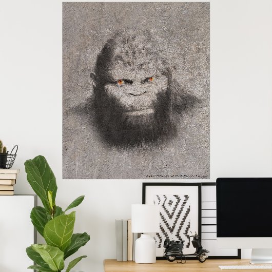 BIGFOOT SASQUATCH DRAWING PORTRAIT ORANJE OGEN POSTER (Thuiskantoor)