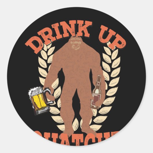 Bigfoot Sasquatch Drink Bier Ronde Sticker (Voorkant)