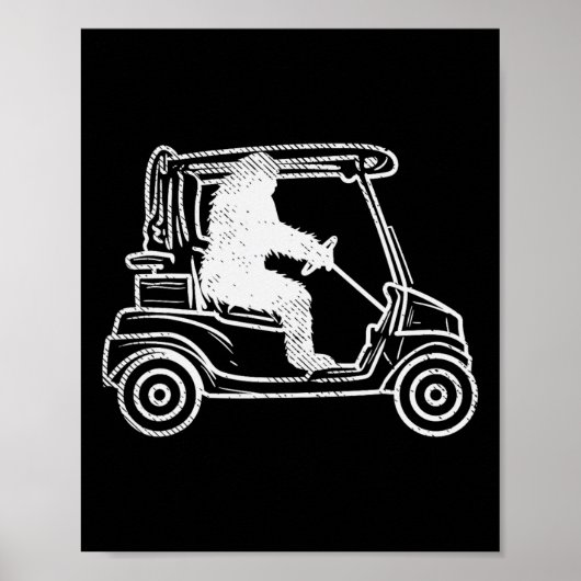 Bigfoot Sasquatch Driving Golf Cart Funny Golfing Poster (Voorkant)