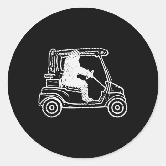 Bigfoot Sasquatch Driving Golf Cart Funny Golfing Ronde Sticker (Voorkant)