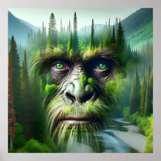 Bigfoot Sasquatch Dubbele Belichting met Bos Poster (Voorkant)