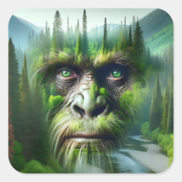 Bigfoot Sasquatch dubbele belichting met bos Vierkante Sticker